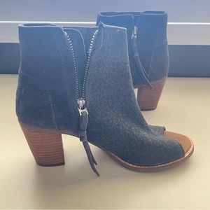 Toms Square Heels Floral Blue Grey Peep Toe Women’s 6